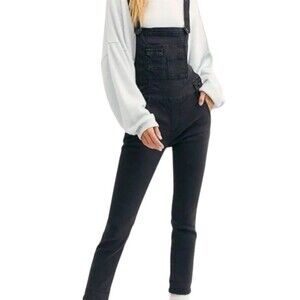 Free People Overalls Womens Size 24 Washed Black Denim Skinny Leg Bib